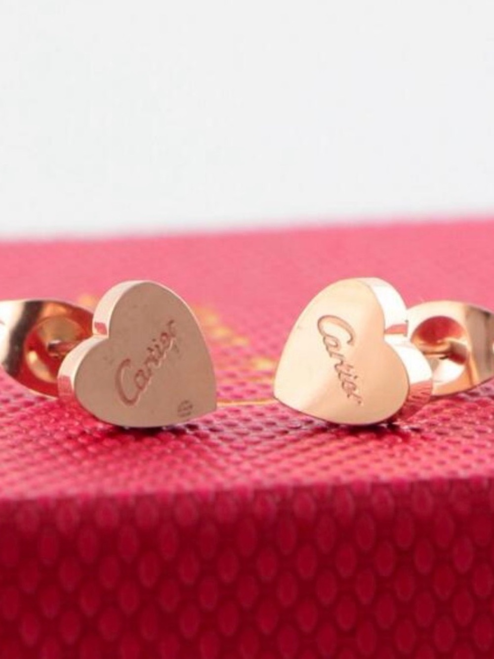 Rose Gold Heart Earrings - Shiny Rose Gold